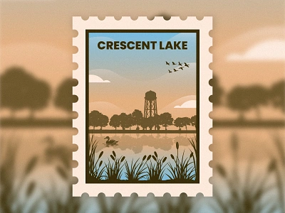 Crescent Lake crescent crescent lake earth day florida illustration lake landscape nature park postage retro scene st pete stamp tampa tampa bay travel travel poster vintage wildlife