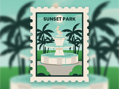Sunset Park earth day florida landscape nature palm tree park pelican postage retro scenery st pete stamp sunset sunset park tampa tampa bay travel vintage water fountain
