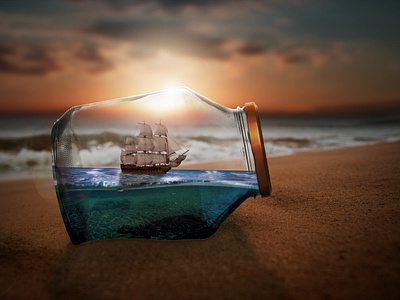 Boat in a bottle. Photo Manipulation. boat in a bottle color blending design digital art graphic design inspiration light blending photo manipulation photoshop