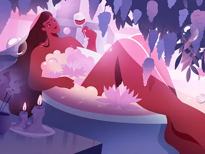 Home SPA day animation beautiful character colors design explainer video illustration light pastel soft spa vector woman