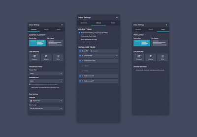 Jotform Inbox Settings inbox panel product design ui ux