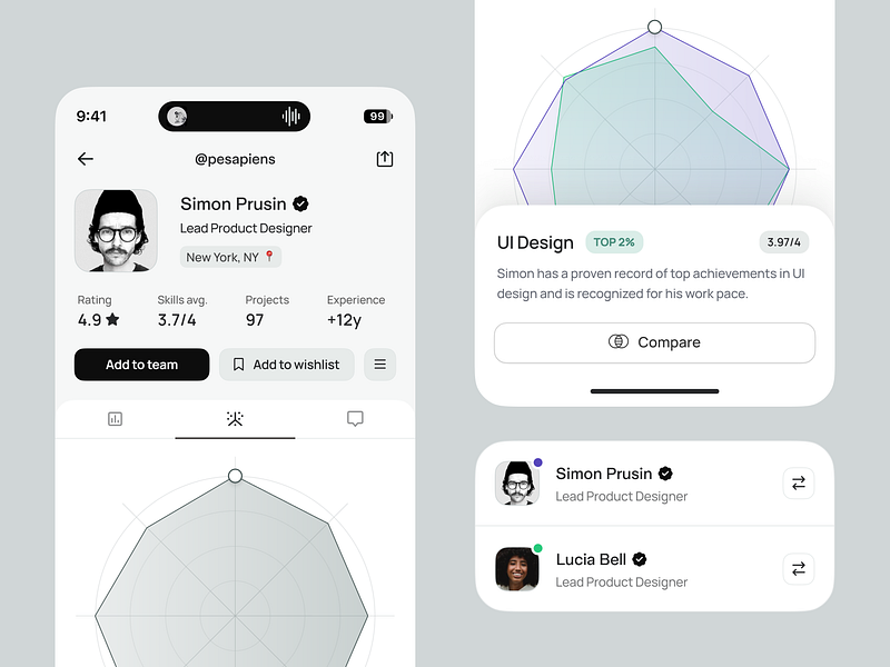 User profile - Talents Mobile App chart compare comparison data visualization diagram instagram mobile app mobile ui saas skills startup user profile