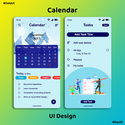Calendar UI Design calendar design graphic design photoshop tasks ui webdesign