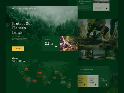 Save Our Forests - non-profit foundation landing page afforestation blog cards cta deforestation donations ecology footer forests hero image landing page map infographic nature slider social campaign subsidies sustainability top navigation video volunteering