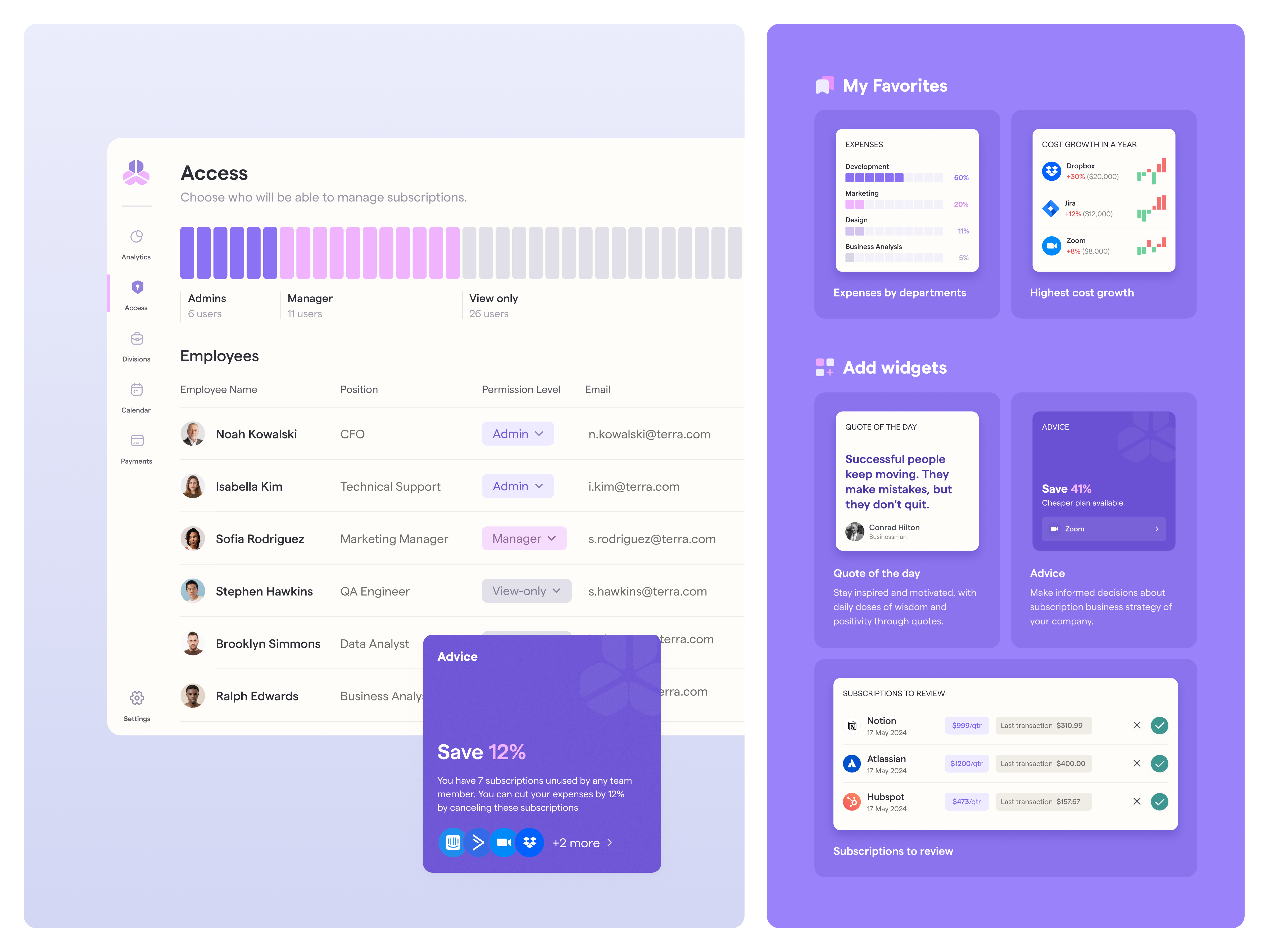Corporate Subscription Manager SaaS Desktop App / Dashboard costs crm dashboard design desktop hrm management saas subscription ui ukraine web