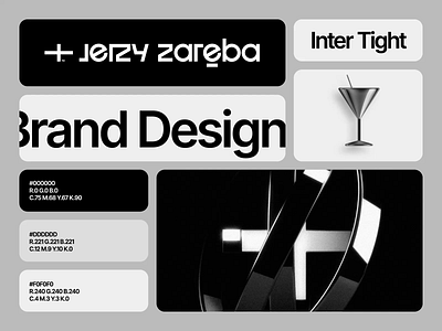 Personal brand elements 3d black and white brand identity branding design system framer geometric inter logo logo design logotype martini minimal monochromatic personal brand spline typography visual identity
