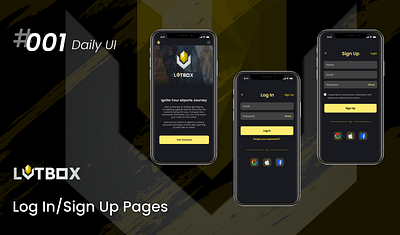 Daily UI Challenge 001 - Log In & Sign Up screens app app design branding daily ui challenge dailyui design figma graphic design ui uiux ux