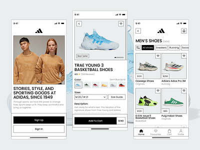 Adidas Mobile App Design adidas app cart e commerce footwear iphone minimalism mobile app online store product cart product page shoes shop shopping shopping cart sneakers store ui ux web design