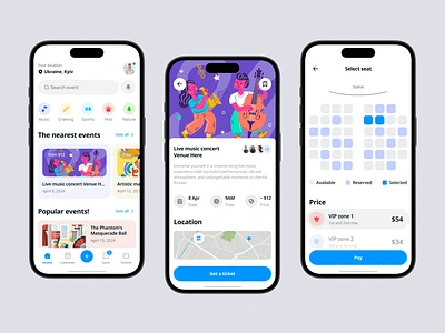 Event Concert Mobile App app app design booking concert concert app concerts design event events home page mobile mobile app music events seats ticket tickets ui ui ux ux web design