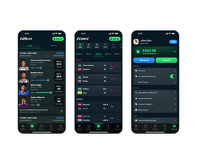 Sports Picks - Betting app bets betting data design gambling nba nfl nhl over under picks scores settings sports ui ux wallet