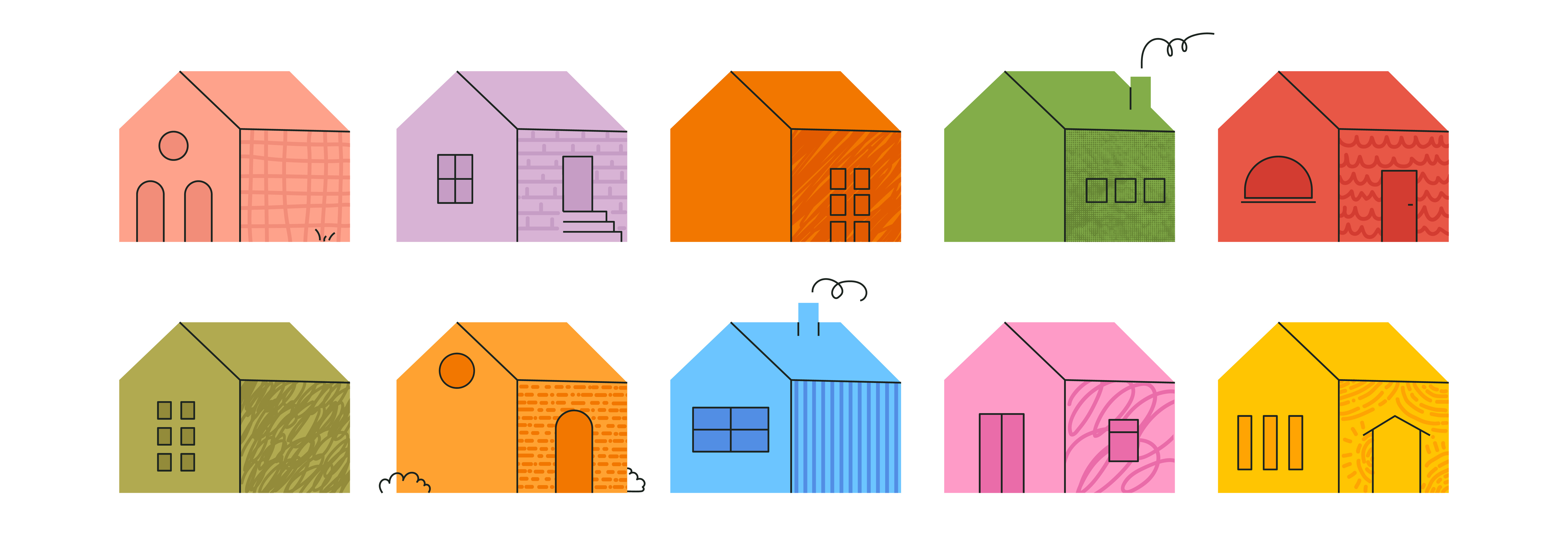 Houses collection banner bold bright build building cartoon collage colorfull cute home icon illustration simple texture trendy vector