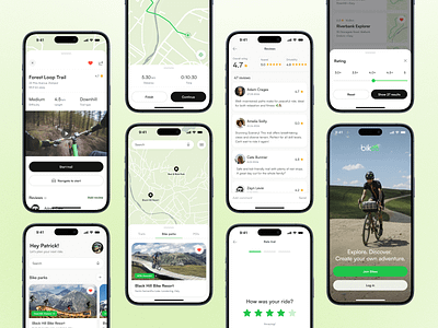 Bikee - Ultimate Biking Companion advanture app bicycle bike cycling explore figma map mobile sport sporty trails travel ui