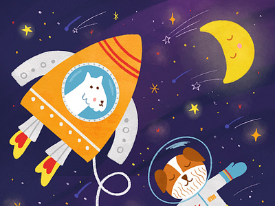 Cute animal astronauts in open space. Rocket, spaceship, dogs. animal astronaut character children illustration cute dogs explorer hand drawn print puzzle puzzle game space spaceship watercolor