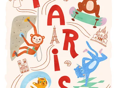 Cute animal characters for summer Olympic game 2024 in Paris activity breakdance character climbing hand drawn illustration olympic game poster print skateboarding sport sufing watercolor