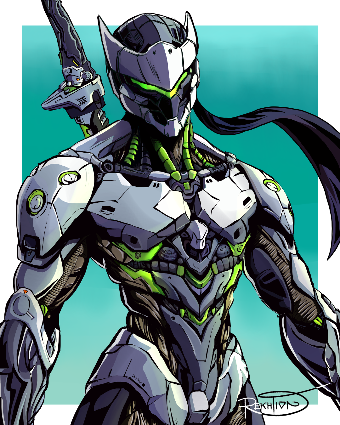 Genji Shimada by Rekhtion ⚡️ 037 anime blizzard cyberninja fanart genji genjishimada mecha ninja overwatch overwatchart rekhtion speeddraw videogames