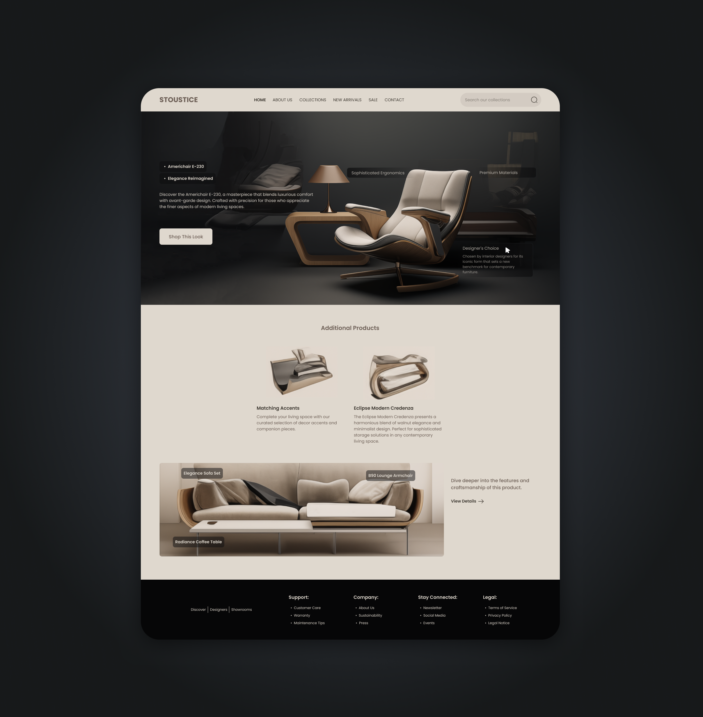 STOUSTICE Ecommerce Website Furniture Store aesthetic design branding design ecommerce ecommerce website furniture product furnituredesign luxuryliving minimalistic online store shopify store ui uiux ux webdesign webdesign inspiration website woocommerce wordpress