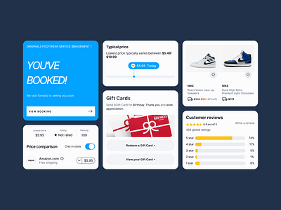 E-commerce UI Cards to Shop, Compare and Read Reviews ux