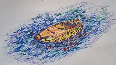 Shark boat trip boat hand drawn illustration shark