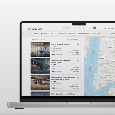 Find Your Ideal Stay: Interactive Hotel Search Results filters map