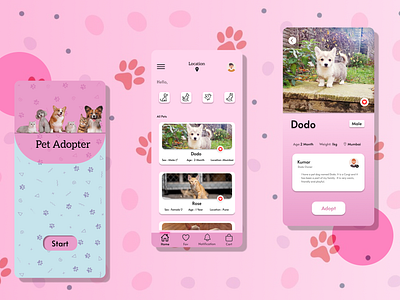 Pet's Adopt App UI Design catui dogui graphic design mobileui mobileuiux petui ui uidesign ux uxdesign