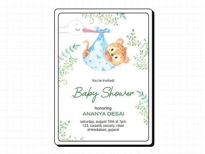 Baby Shower Invitation baby baby shower design graphic design green illustration invitation typography vector wedding