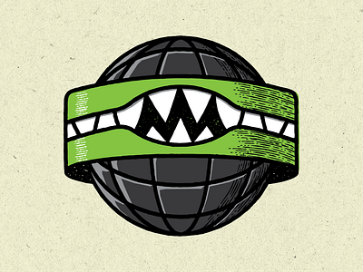 Disco demon character design doodle globe illustration retro teeth texture vector vintage wireframe