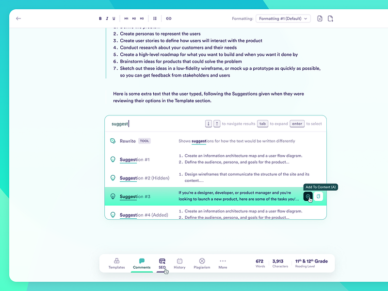 Copy.ai Editor ai chatgpt comments document editor future generate inline modal openai read seo suggest template text ui ux workflow write wysiwyg