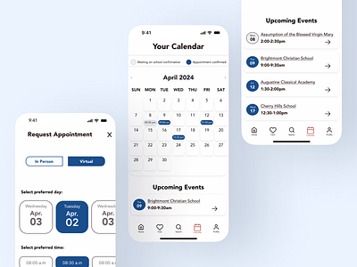 Calendar Feature of the SchoolWise App app design appointment booking calendar design ui ui shot user flow ux design
