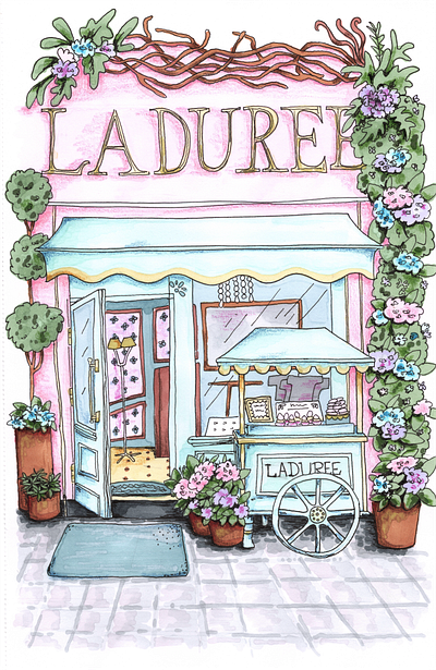 Shop Front architecture blue building design display window drawing illustration pink shop front store