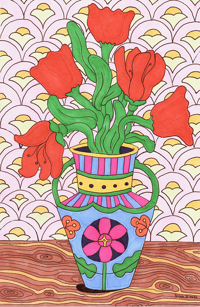 Red Tulips art design flowers illustration tulips vase