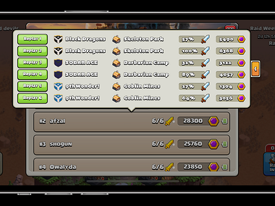 Clash of Clans: Clan Raid Attack Summary Feature branding clash of clans integration mobile speculative ui ux design