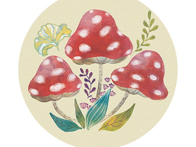 Mushroom Trio art esoteric illustration plants texture
