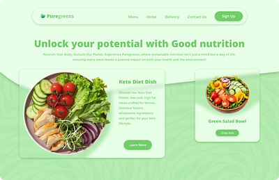 Hero Section for an online food business - Puregreens design dribbble figma food business hero section hero section for a food business landing page product design ui uiux user interface ux design webdesign