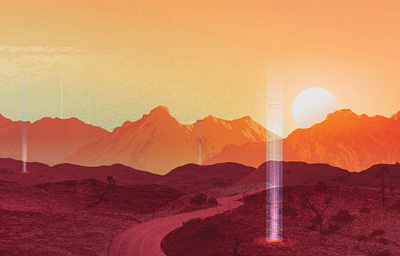 Outback Landscape australia beam of light drilling future gradient hero illustration landscape opportunity orange outback path red sunrise sunset target texture vector wayfinding yellow