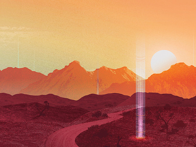 Outback Landscape australia beam of light drilling future gradient hero illustration landscape opportunity orange outback path red sunrise sunset target texture vector wayfinding yellow