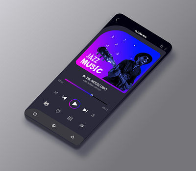 Music Player Mobile App Design app application dark design guitar interface jazz mobile screen mockup mp3 music music player play player product product design purple ui ux