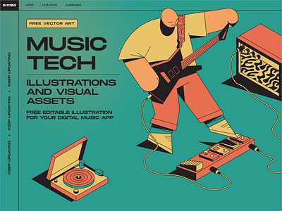 🎸 Music-Tech Vector Illustration Set 🎧 brand illustrations character illustration free illustrations guitar line illustration music tech neobrutalism