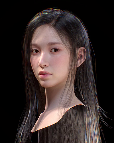 hyper-realistic character design of korean girl 3d character design