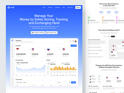 Swift - Finance Landing Page bank bank card banking card chart company profile credit card e bank e wallet finance financial fintech investment money exchange payment pocket saving stats wallet web design