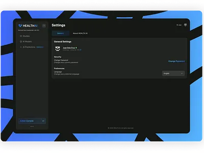 AI Health App - HealthAI ai ai model blue branding change password dark data table forgot password health list login medical models onboarding reset password settings ui ux viewer xray