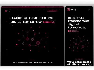 Landing Page - Nuxify V2 blockchain branding consultation dark design devops elegant landing page mobile app nft service tech ui up to date ux web app web3