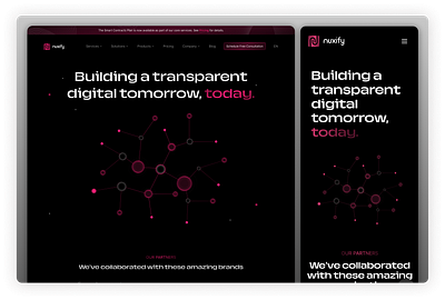 Landing Page - Nuxify V2 blockchain branding consultation dark design devops elegant landing page mobile app nft service tech ui up to date ux web app web3