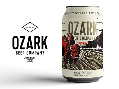 Ozark Beer Co. - Cream Stout arkansas beer beer can branding craft beer design illustration logo packaging texture typography vintage