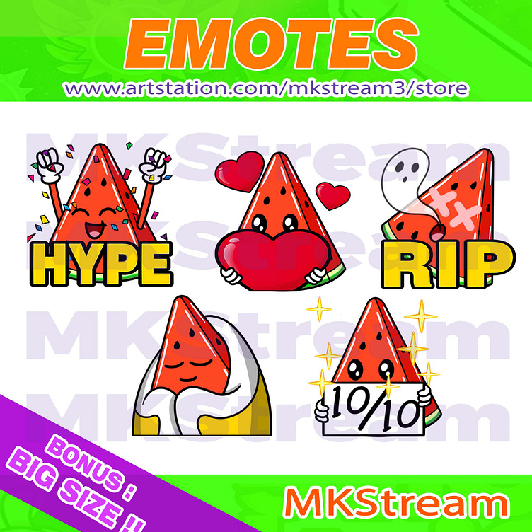 Twitch emotes watermelon hype, love, rip, comfy & perfect pack by ...