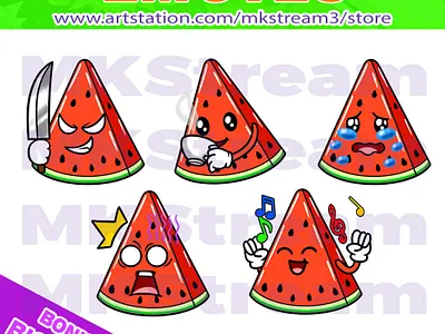 Twitch emotes watermelon knife, sip, cry, shock & dance pack animated emotes anime coffee cry cute dance design discord emotes emotes evil face fruit illustration knife sad shock sip sub badge twitch emotes watermelon watermelon emotes