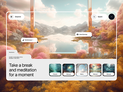 Meditation Platform Concept - Dreammi ai design health hero section illustration layout meditation mental health mindfullness therapy typography ui user interface ux web design website yoga