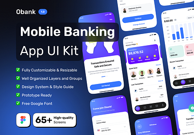Obank - Mobile Banking App UI Kit app design bank bank card banking card app digital banking finance financial fintech money money app topup transaction transfer ui ux wallet withdraw