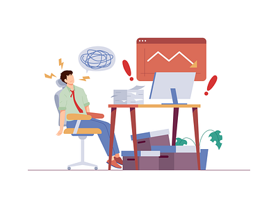 Stressed Businessman Illustration blog branding business businessman character design flat header illustration office people stressed ui