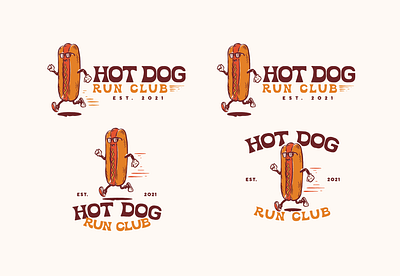 HOT DOG Run Club badge design branding food design hand drawn hotdog illustration illustration vintage logo logo design print stuff run club vintage logo