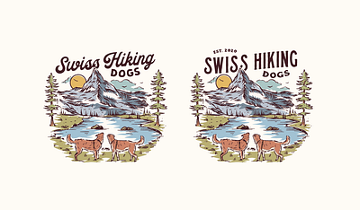 Swiss Hiking Dogs badge design branding design dogs hand drawn design illustration illustration vintage landscape scenery logo logo design mountain vintage logo